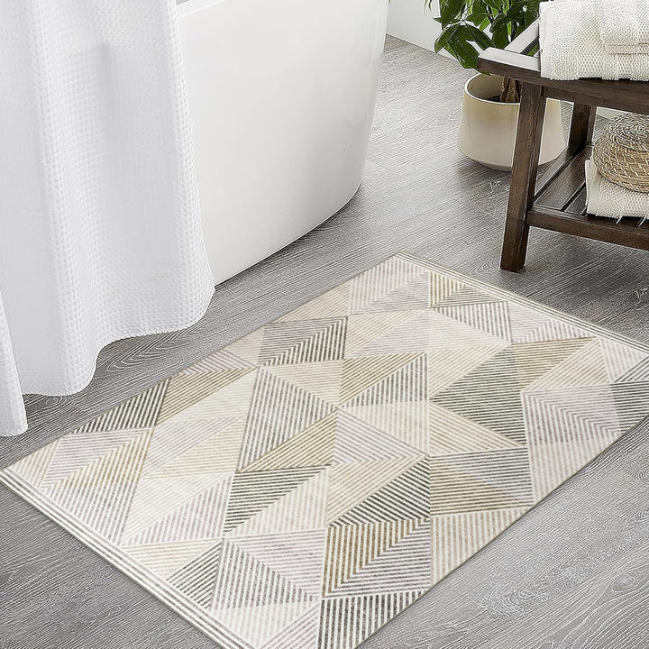 Machine Washable Area Rug - Living Room Bedroom Bathroom Kitchen Entryway Office - Non Slip Crease Free Stain Resistant Premium - Modern Geometric Contemporary