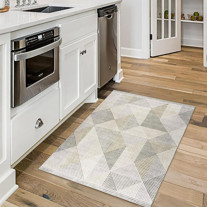 Machine Washable Area Rug - Living Room Bedroom Bathroom Kitchen Entryway Office - Non Slip Crease Free Stain Resistant Premium - Modern Geometric Contemporary