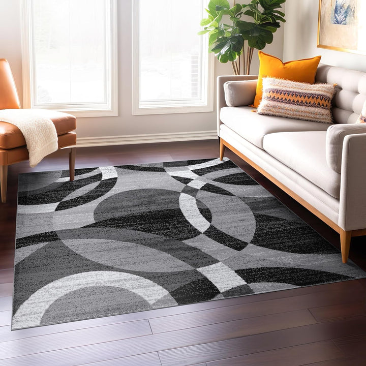 Contemporary Abstract Circles Perfect for High Traffic Areas of your Living Room, Bedroom, Home Office, Kitchen Area Rug