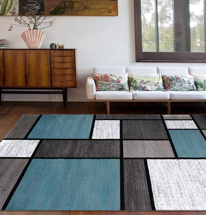 Contemporary Modern Boxes for Home Office, Living Room, Bedroom, Kitchen Non Shedding Area Rug