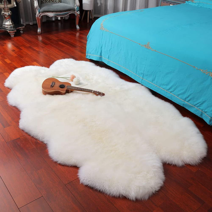 Genuine Sheepskin Area Rug Wool Rug Fur Carpet Fluffy Shaggy Fur Rug for Living Room Kids Bedroom Real Sheepskin Throw Lambskin Rugs Sofa Mat Chair Seat Covers (Tan, 2 x 6 ft Sheepskin)