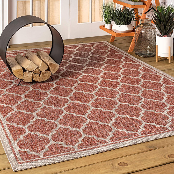 Trebol Moroccan Trellis Textured Weave Indoor Outdoor Area Rug, Modern, Bohemian, LivingRoom, Backyard