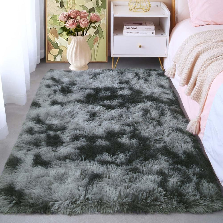 6x9 Area Rugs for Living Room, Machine Washable Shag Soft Shaggy Fluffy Rug, Non-Slip Indoor Floor Carpet for Bedroom, Kids Baby Boys Teen Dorm Home Decor Aesthetic, Silver&Grey