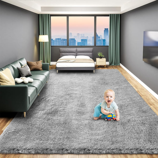 Luxury Fluffy Rug for Living Room, 5x7 Soft Thick Large Area Rug for Bedroom, Shaggy Throw Plush Fuzzy Rug for Dorm, Anti-Skid Indoor Carpet Nursery Rugs for Kids Room Home Decor, Light Grey