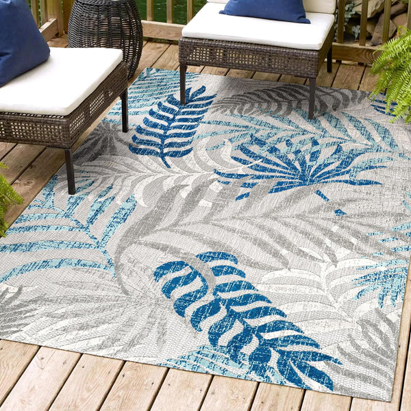 Tropics Palm Leaves Indoor Outdoor Area-Rug, Bohemian Floral Easy Cleaning, High Traffic, Bedroom, Kitchen, Backyard, Patio, Porch, Non Shedding