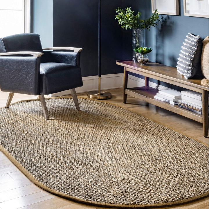 Elijah Seagrass Area Rug, Solid Farmhouse Style, Cotton Bordered, Basketweave, Natural Fiber, For Bedroom, Dining Room, Living Room, Hallway, Office, Kitchen, Entryway