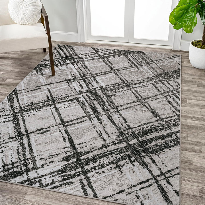 SOR201C-5 Slant Modern Abstract Indoor Area Rug, Transitional, Contemporary, Solid & Striped, Bedroom, Kitchen, Living Room, Easy-Cleaning, Non-Shedding, 5 X 8, Beige/Gray