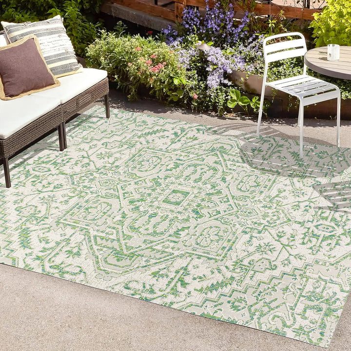 Estrella Bohemian Medallion Textured Weave Indoor/Outdoor Area-Rug, Coastal, Easy-Cleaning, HighTraffic, LivingRoom, Backyard, Non Shedding