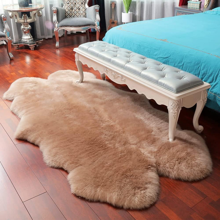 Genuine Sheepskin Area Rug Wool Rug Fur Carpet Fluffy Shaggy Fur Rug for Living Room Kids Bedroom Real Sheepskin Throw Lambskin Rugs Sofa Mat Chair Seat Covers (Tan, 2 x 6 ft Sheepskin)