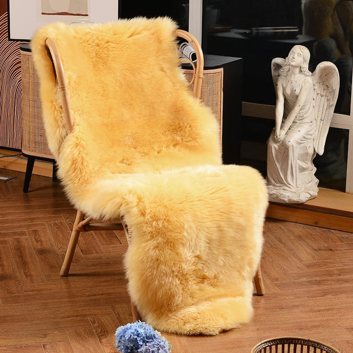 Genuine Sheepskin Area Rug Wool Rug Fur Carpet Fluffy Shaggy Fur Rug for Living Room Kids Bedroom Real Sheepskin Throw Lambskin Rugs Sofa Mat Chair Seat Covers (Tan, 2 x 6 ft Sheepskin)