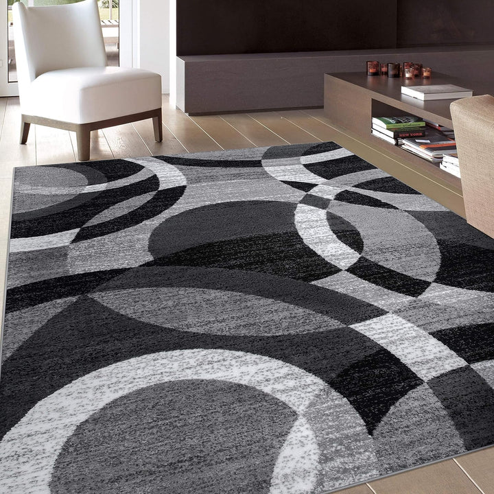 Contemporary Abstract Circles Perfect for High Traffic Areas of your Living Room, Bedroom, Home Office, Kitchen Area Rug