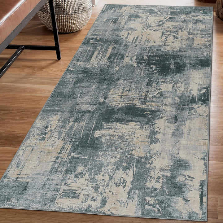 Machine Washable Area Rug - Living Room Bedroom Bathroom Kitchen Entryway Office - Non Slip Crease Free Stain Resistant Premium - Modern Geometric Contemporary