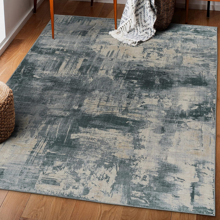 Machine Washable Area Rug - Living Room Bedroom Bathroom Kitchen Entryway Office - Non Slip Crease Free Stain Resistant Premium - Modern Geometric Contemporary