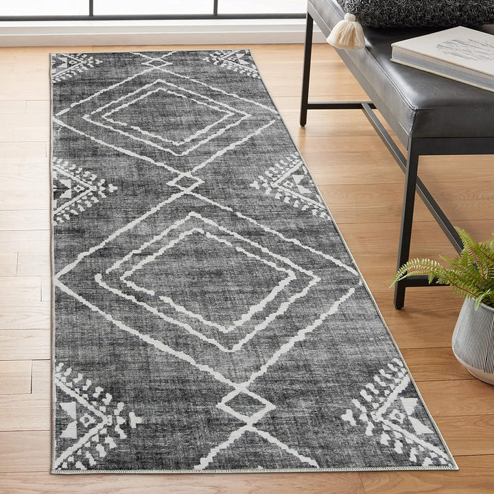 Machine Washable Area Rug - Living Room Bedroom Bathroom Kitchen Entryway Office - Non Slip Crease Free Stain Resistant Premium - Modern Geometric Contemporary