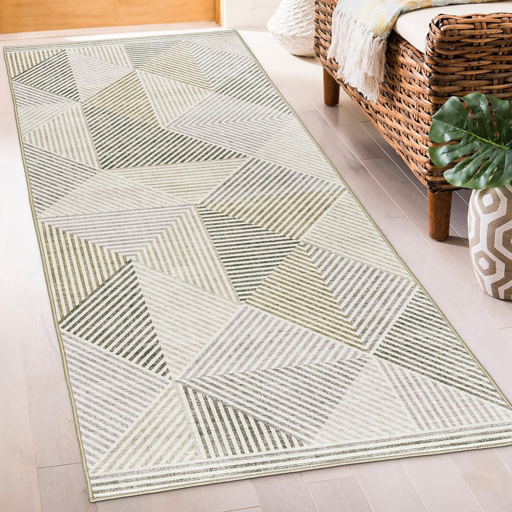 Machine Washable Area Rug - Living Room Bedroom Bathroom Kitchen Entryway Office - Non Slip Crease Free Stain Resistant Premium - Modern Geometric Contemporary