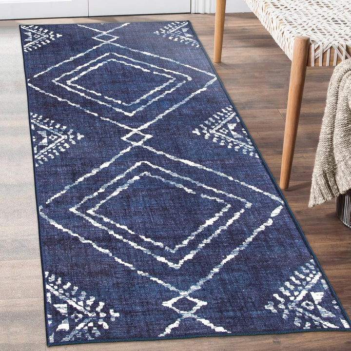 Machine Washable Area Rug - Living Room Bedroom Bathroom Kitchen Entryway Office - Non Slip Crease Free Stain Resistant Premium - Modern Geometric Contemporary