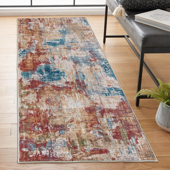 Machine Washable Area Rug - Living Room Bedroom Bathroom Kitchen Entryway Office - Non Slip Crease Free Stain Resistant Premium - Modern Geometric Contemporary