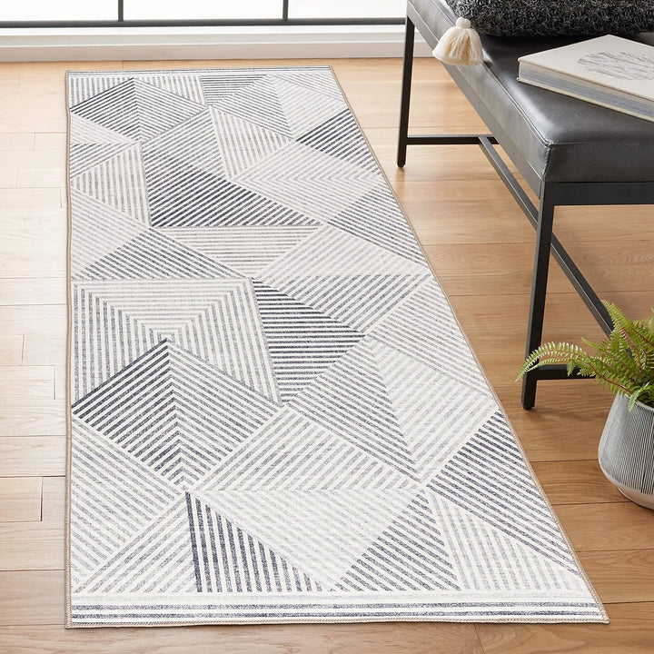 Machine Washable Area Rug - Living Room Bedroom Bathroom Kitchen Entryway Office - Non Slip Crease Free Stain Resistant Premium - Modern Geometric Contemporary