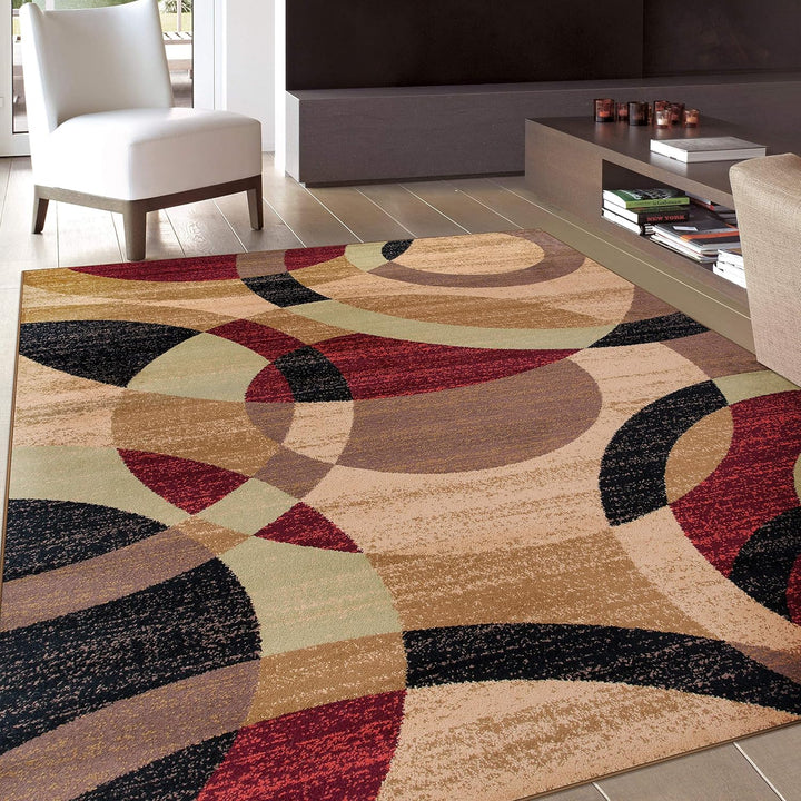 Contemporary Abstract Circles Perfect for High Traffic Areas of your Living Room, Bedroom, Home Office, Kitchen Area Rug