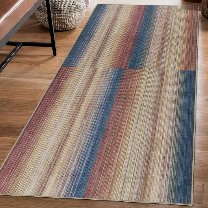 Machine Washable Area Rug - Living Room Bedroom Bathroom Kitchen Entryway Office - Non Slip Crease Free Stain Resistant Premium - Modern Geometric Contemporary