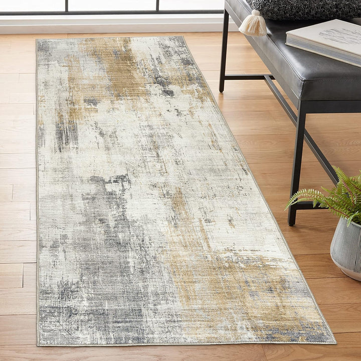 Machine Washable Area Rug - Living Room Bedroom Bathroom Kitchen Entryway Office - Non Slip Crease Free Stain Resistant Premium - Modern Geometric Contemporary