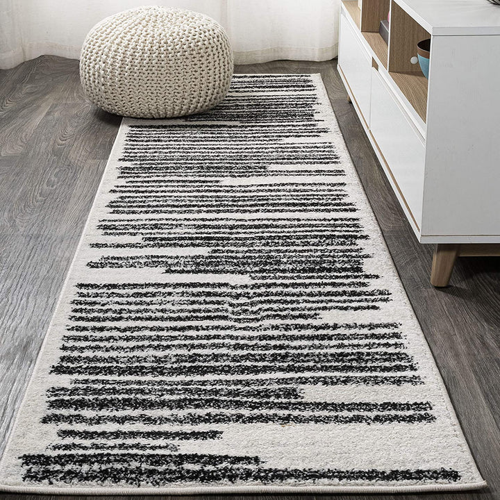 Khalil Modern Berber Stripe Indoor Farmhouse Area Rug, Bohemian Minimalistic Striped Easy, Cleaning Bedroom Kitchen Living Room Non Shedding