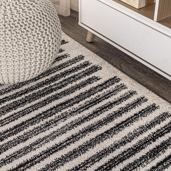 Khalil Modern Berber Stripe Indoor Farmhouse Area Rug, Bohemian Minimalistic Striped Easy, Cleaning Bedroom Kitchen Living Room Non Shedding