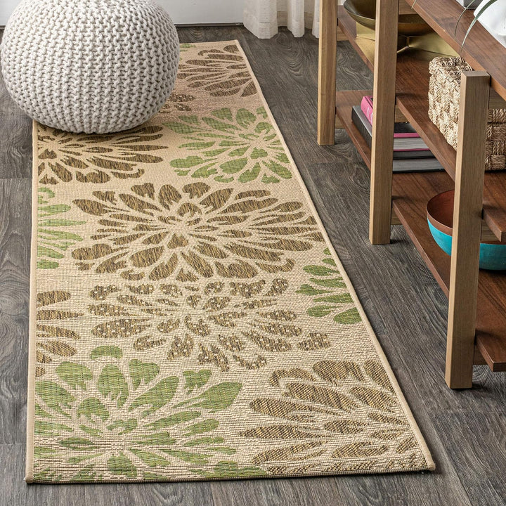 Zinnia Modern Floral Textured Weave Indoor Outdoor Area-Rug, Bohemian Coastal Easy-Cleaning, Bedroom, Kitchen, Backyard, Patio, Non Shedding