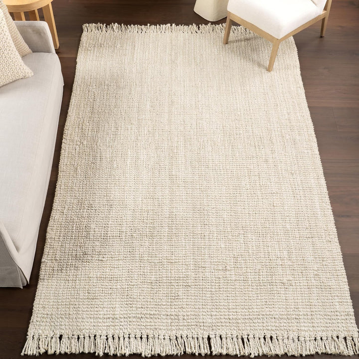 Daniela Jute Tassel Hand Woven Area Rug, Off White, Solid Chunky Farmhouse Design, Natural Fiber, For Bedroom, Dining Room, Living Room, Hallway, Office, Entryway