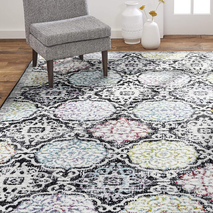 Boho Andorra Transitional Damask Area Rug, Grey/Blue, 7'9"x10'2"