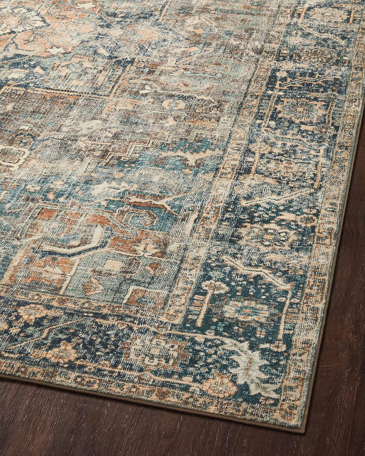 Margot Collection MAT-02 Terracotta / Lagoon 5'-0" x 7'-6", .38" Thick, Area Rug, feat.CloudPile, Soft, Durable, Printed, Medallion, Low Pile, Non-Shedding, Easy Clean, Living Room Rug