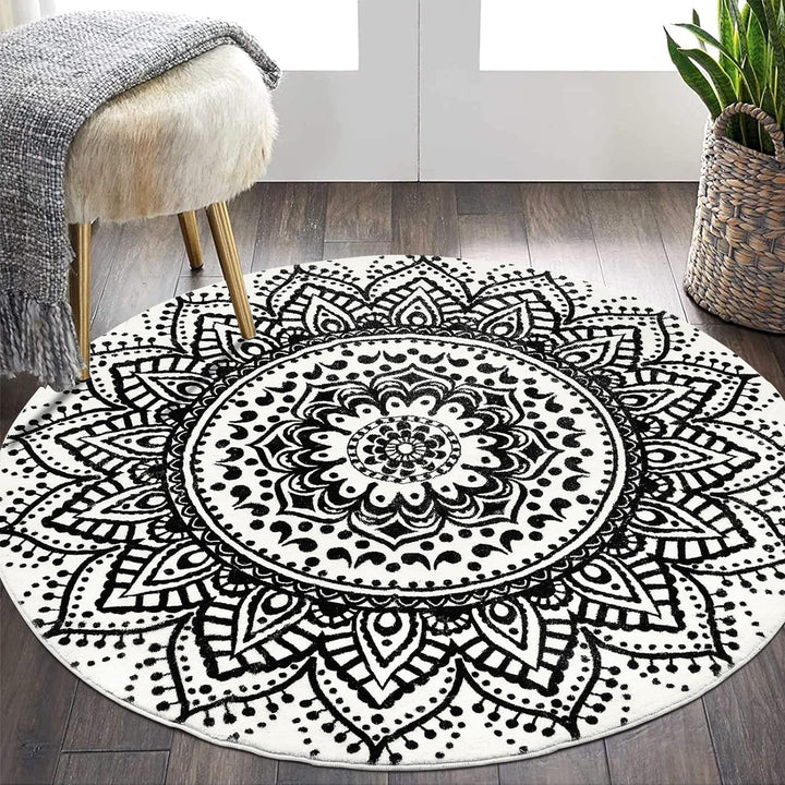 Boho Round Rugs, Washable Non Slip Round Area Rug Throw Soft Cute Round Nursery Rug Soft Fluffy Bathroom Rug Circle Rug for Bedroom Dorm Kids Room Nursery