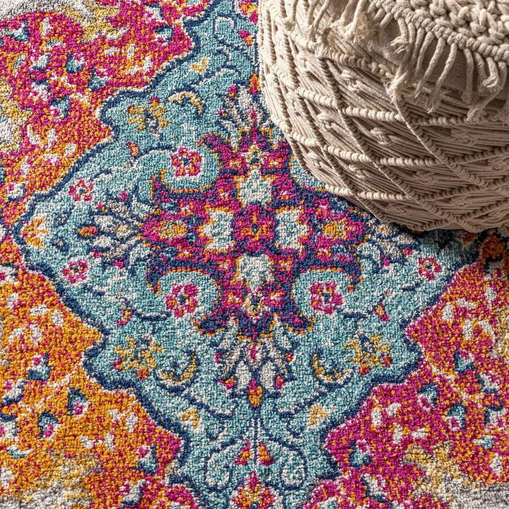 Bohemian Flair Boho Vintage Medallion Indoor Area-Rug Floral Easy-Cleaning High Traffic Bedroom Kitchen Living Room Non Shedding