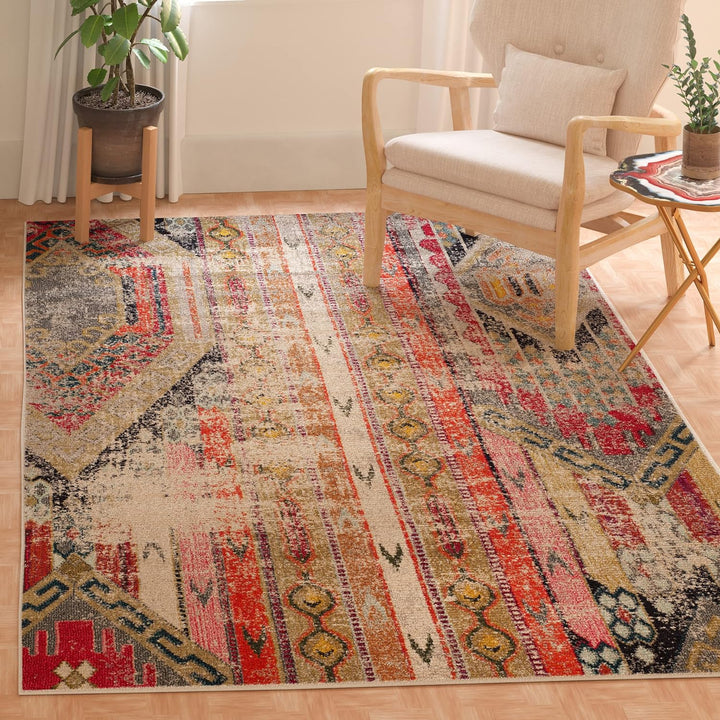 Monaco Collection Area Rug - Boho Chic Tribal Distressed Design, Non-Shedding & Easy Care, Ideal for High Traffic Areas in Living Room, Bedroom