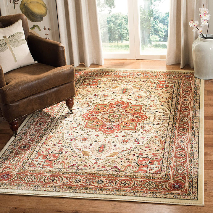 Lyndhurst Collection Area Rug - 9' x 12', Ivory & Red, Traditional Oriental Design, Non-Shedding & Easy Care, Ideal for High Traffic Areas in Living Room, Bedroom (LNH330A)