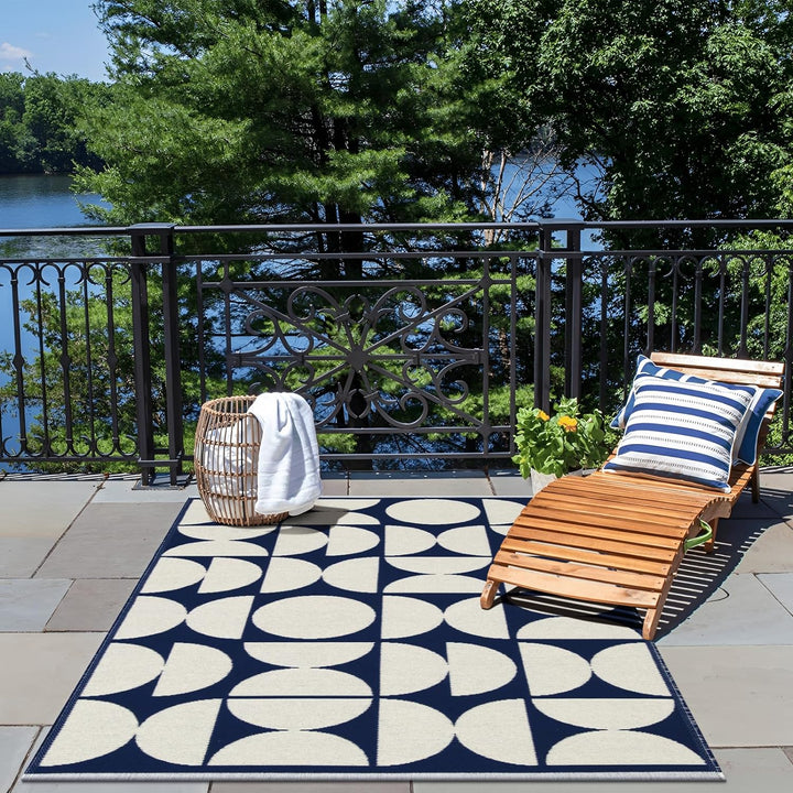 Indoor/Outdoor Rug, Reversible Washable Patio Rug, Low Pile Modern Abstract Floor Carpet Area Rug, Cotton Woven Entryway Rug for Living Room, Backyard, Bedroom