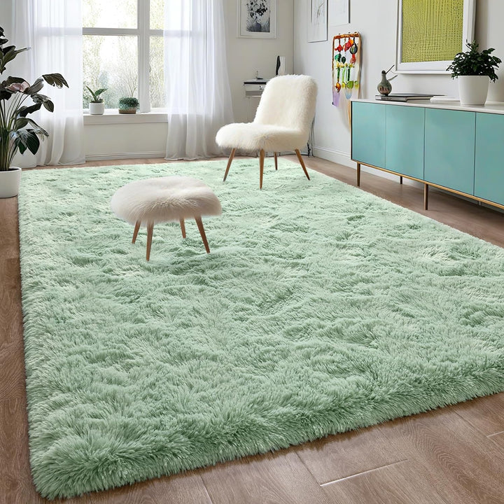 Super Soft Shaggy Rugs Fluffy Carpets, 4x6 ft, Green Area Rug for Living Room Bedroom Girls Kids Room Nursery Home Decor, Non-Slip Plush Indoor Floor Bedside Rug, 4x6 Feet Green