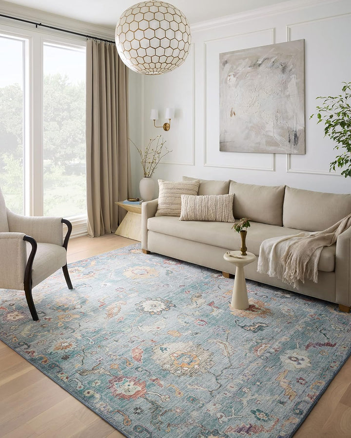 Margot Collection MAT-02 Terracotta / Lagoon 5'-0" x 7'-6", .38" Thick, Area Rug, feat.CloudPile, Soft, Durable, Printed, Medallion, Low Pile, Non-Shedding, Easy Clean, Living Room Rug