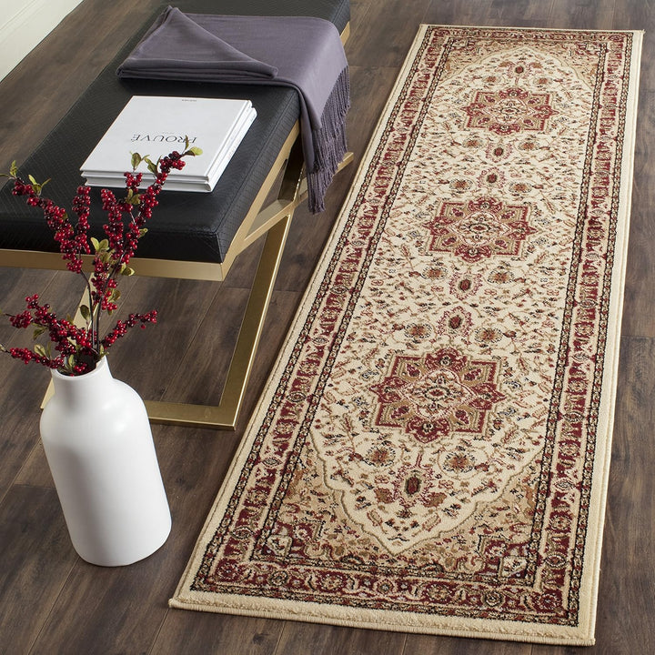 Lyndhurst Collection Area Rug - 9' x 12', Ivory & Red, Traditional Oriental Design, Non-Shedding & Easy Care, Ideal for High Traffic Areas in Living Room, Bedroom (LNH330A)