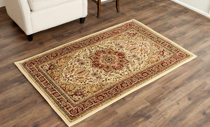 Lyndhurst Collection Area Rug - 9' x 12', Ivory & Red, Traditional Oriental Design, Non-Shedding & Easy Care, Ideal for High Traffic Areas in Living Room, Bedroom (LNH330A)