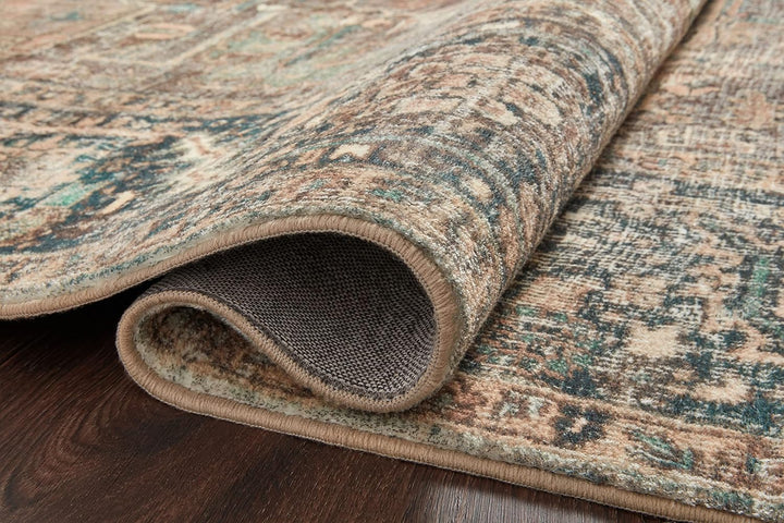 Margot Collection MAT-02 Terracotta / Lagoon 5'-0" x 7'-6", .38" Thick, Area Rug, feat.CloudPile, Soft, Durable, Printed, Medallion, Low Pile, Non-Shedding, Easy Clean, Living Room Rug