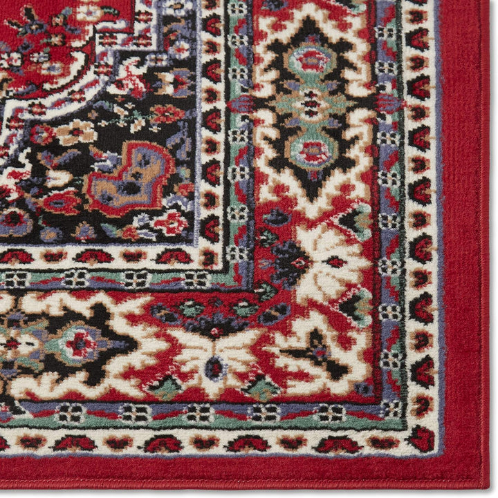 Premium Sakarya Traditional Medallion Border Area Rug, Claret, 5'2"x7'4" Rectangle