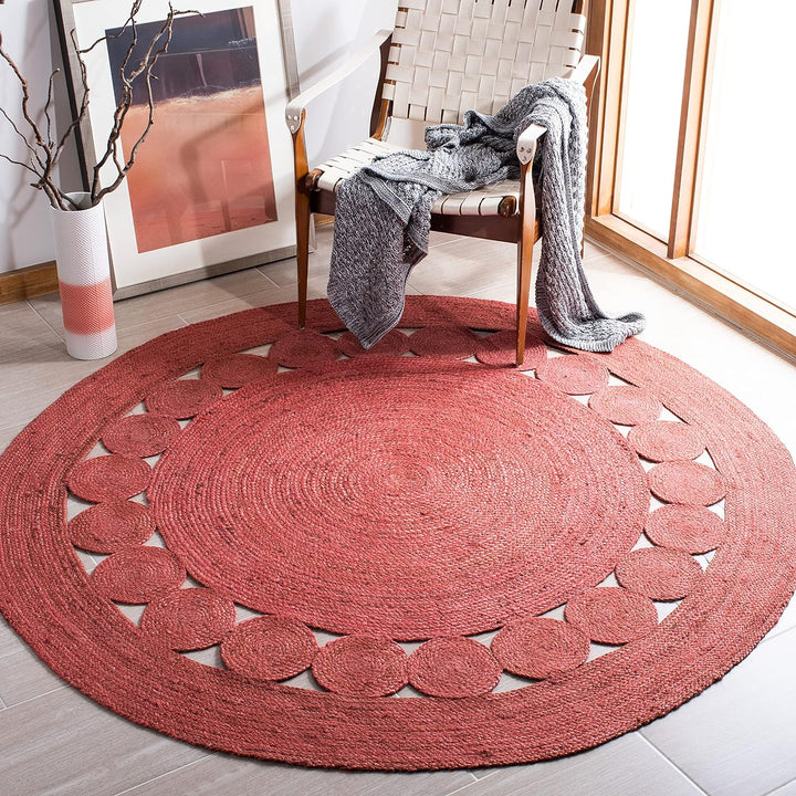 Natural Fiber Collection Area Rug - 6' Round, Natural, Handmade Boho Charm Farmhouse Jute, Ideal for High Traffic Areas in Living Room, Bedroom (NF364A)