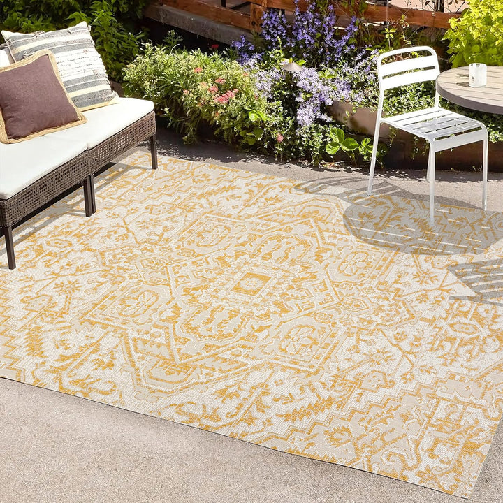 Estrella Bohemian Medallion Textured Weave Indoor/Outdoor Area-Rug, Coastal, Easy-Cleaning, HighTraffic, LivingRoom, Backyard, Non Shedding