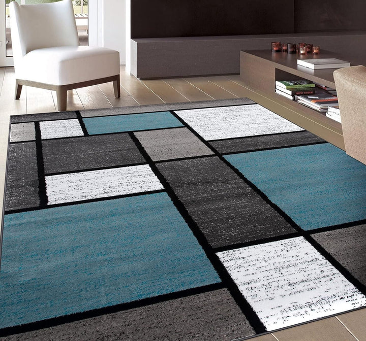 Contemporary Modern Boxes for Home Office, Living Room, Bedroom, Kitchen Non Shedding Area Rug