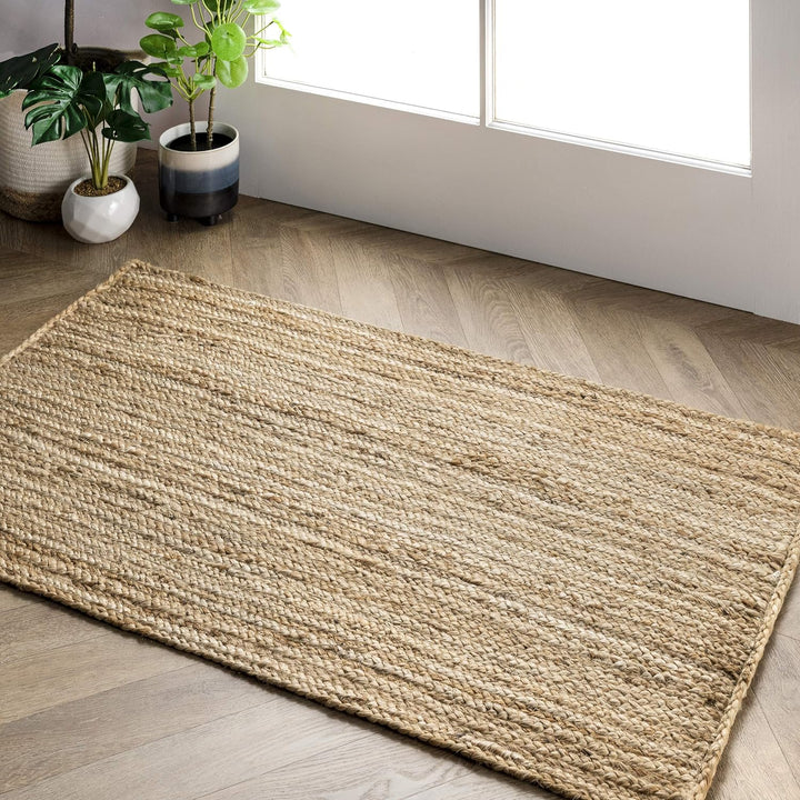 Rigo Jute Hand Woven Area Rug, Natural, Solid Farmhouse Design, Natural Fiber, For Bedroom, Living Room, Dining Room, Hallway, Office, Kitchen, Entryway