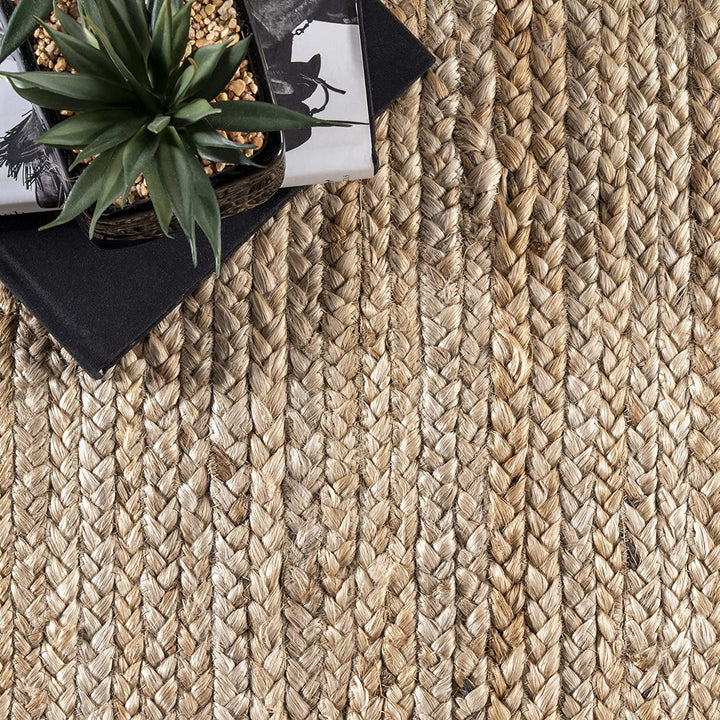 Rigo Jute Hand Woven Area Rug, Natural, Solid Farmhouse Design, Natural Fiber, For Bedroom, Living Room, Dining Room, Hallway, Office, Kitchen, Entryway