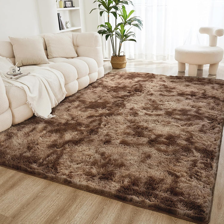 4x6 Shag Area Rug for Living Room Bedroom, Tie-Dyed Beige Fluffy Shaggy Fuzzy Nursery Kids Girls Boys Room Rug, Cream Soft Plush Furry Bedside Carpet, Non-Slip, Non-Shedding Indoor Floor Rug