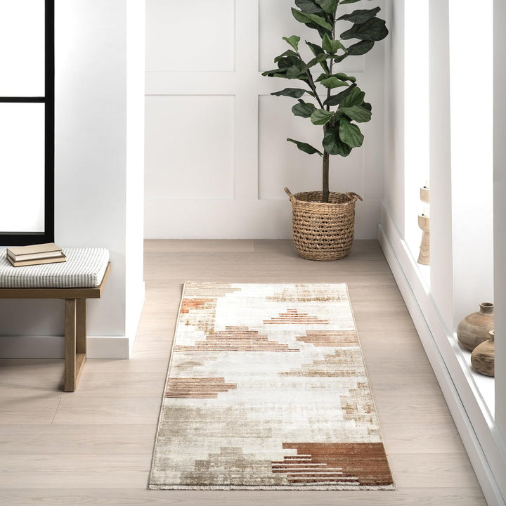 Fringed Performance Indoor Area Rug, Power Loomed, Easy Clean, Durable, Non-Shed, 5' x 8', Vanita Beige