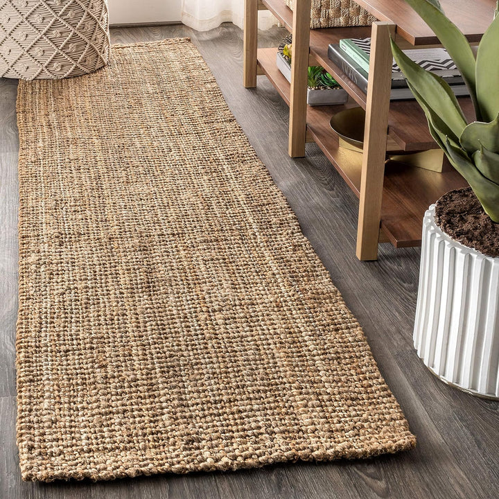 NRF102A-3 Pata Hand Woven Chunky Jute Indoor Area -rug Bohemian Farmhouse Easy -cleaning Bedroom Kitchen Living Room Non Shedding, 3 ft x 5 ft, Natural Color